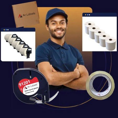 Ar Labels Dymo compatible LetraTag labels, transparante tape, verzendetiketten. Kantoorlaneling en verpakkingsoplossingen.